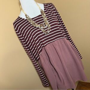 Umgee Women's 1XL Pull On Striped Long Sleeve T-Shirt Tunic